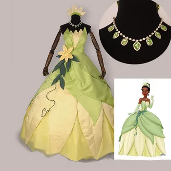 Printesa si Broscoiul cosplay costum adult, printesa tiana dress pentru femei costum de Halloween lung verde rochii de Petrecere