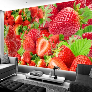 Proaspete de Fructe Capsuni Fotografie Fundal de Decor Mural Restaurantul cu Bucătărie, Living cu TV Fondul Fotografie 3D Tapet, picturi Murale