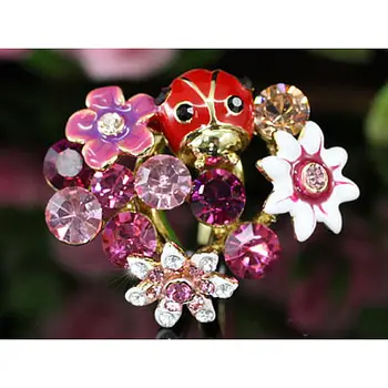 Păun Steaua Roșie Ladybug Roz Floare Inel de utilizare Austria Cristal - CSR118