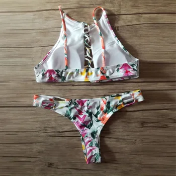 QIANG YI 2018 Stiluri de Vară Gol Gât Înalt Bikini Set Push Up Costume de baie Femei costume de Baie Costum de Baie Crop Top Beachwear Biquini