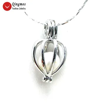Qingmos 10mm Inima Pandantiv Colier de Perle Albe pentru Femei 17