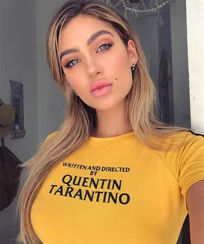 QUENTIN TARANTINO Scrisoare de Imprimare T tricoul Topuri pentru Femei Maneci Scurte Tricou 2018 Sexy Bumbac Galben de Moda Scurt Tricouri Tricou