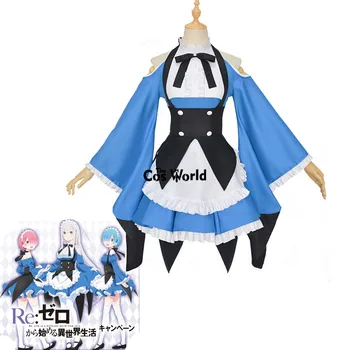 Re Zero Kara Hajimeru Isekai Seikatsu Emilia Servitoare Cu Șorț Uniformă Rochie Costum Cosplay Anime Costume