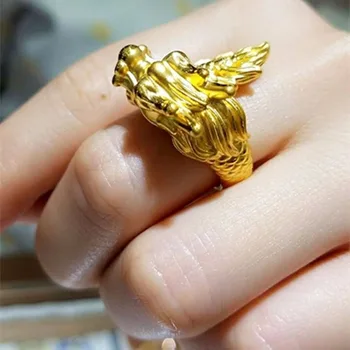 Real 24k Aur Galben de Moda Inel Domnilor Norocos Nobil Cap de Dragon Ring