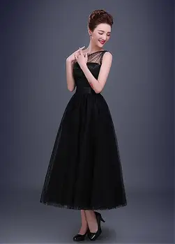 Reale Imagine În Stoc Formale Little Black dress Ceai de Lungime Rochie Punct de Partid Tul Unul-Umăr Decolteu Rochie de Seara-linie