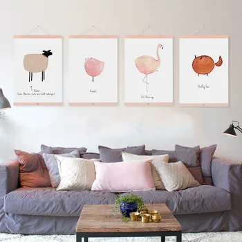 Rezumat Acuarelă De Animale Drăguț Unicorn Flamingo Din Lemn Panza Pictura Camera Copii Home Deco Perete De Arta De Imprimare Imagine Poster