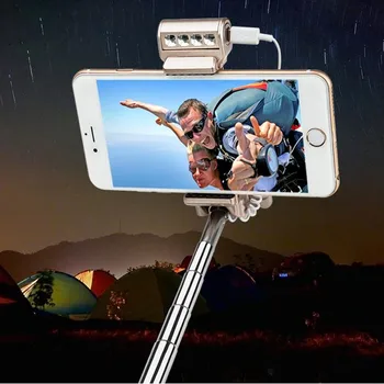RK04 Extensibila fără Fir Bluetooth Selfie Stick Monopod & Led Flash de Lumină Oglindă & Telefon Lentilă pentru iPhone 8 Plus X Samsung Huawei