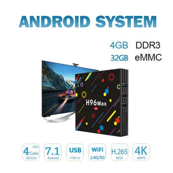 RUIJIE 4G 32G H96 Max H2 Android 7.1 TV Box RK3328 Quad Core 4K Smart Tv VP9 HDR10 USB3.0 WiFi, Bluetooth 4.0 Media Player