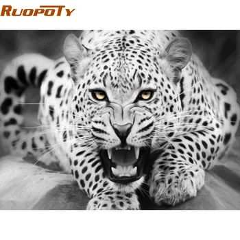 RUOPOTY Leopard Animale Diy Digital Pictura De Numere Kituri Pictate manual, Pictura in Ulei Pe Panza De Casa Arta de Perete Imagine 40X50