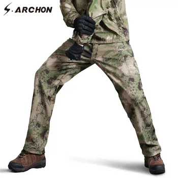 S. ARCHON de Iarnă Lână Cald Tactice Pantaloni de Camuflaj Bărbați Impermeabil Soft Shell Termică Militare Pantaloni Casual Armata Pantaloni Combat