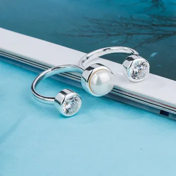 SA SILVERAGE Argint 925 Inele de Nunta Seturi pentru Femei Bijuterii Fine Rundă de Perle de apă Dulce Dublu Degete Inele Femei
