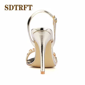 SDTRFT zapatos mujer Concis Pantofi Diamante Sandale de Vară de 10 cm tocuri subtiri de Mare Pompe de femei casual Aur/Argintiu pantofi
