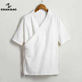SHANBAO de Vară pentru Bărbați Lenjerie de Bumbac și Tricou de Inalta Calitate Brand Retro Stil Chinezesc Culoare Solidă Vrac Casual Cămașă cu mânecă Scurtă