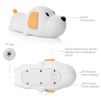 Silicon de Desene animate Catelus Senzor Tactil LED Lumina de Noapte pentru Copii Dormitor de Noapte LED Lampa USB Atmosfera Noutate Lumina