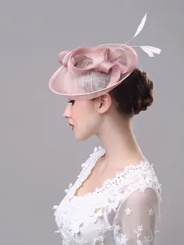 Simplu Simplu Sinamay Pene Fascinator Clip De Păr Pentru Femei, Mireasa, Nunta Arc Pălării În Stil European Sinamay Ac De Par Frizură