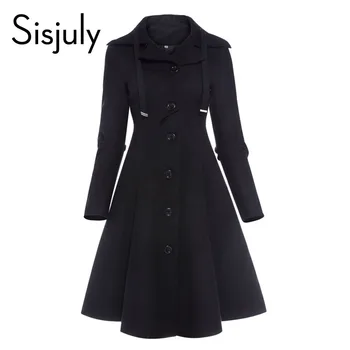 Sisjuly femei haina de toamna-negru de epocă gotică o linie de iarna elegante asimetrice palton goth dantelă-up natural retro solid straturi