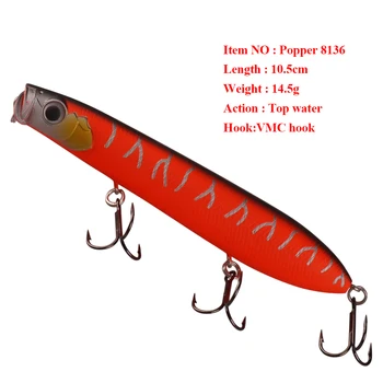 Smart Popper Atrage 105mm 14.5 g Apă de Top de Pescuit Nada VMC Cârlig, Momeală Artificială Leurre Peche Louk Crankbaits Pescuit