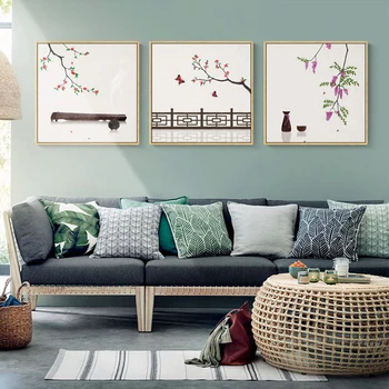 Stil chinezesc Plante de Bambus, Flori acuarelă imprimare Panza Tablou Peisaj de Home Decor de Perete de Arta Imaginile Pentru Camera de zi