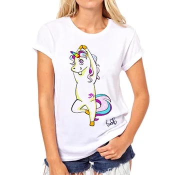 Stil nou Unicorn Print Amuzant Femei T Shirt Harajuku Doodle Scurte T-Shirt Fata Topuri de Desene animate Drăguț Unicorn Tricou 96N-8#