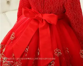 Stil Retro toamna și iarna fata rochie roșu purpuriu fata rochie de flori de nunta de aur broderie de mătase partea copilului dans de ziua dre