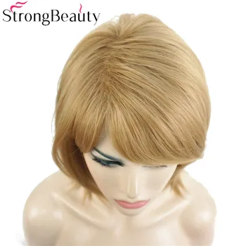 StrongBeauty Scurt Drept Natural de Aur Peruca Blonda Rezistente la Căldură, Complet Sintetic, Peruci Par pentru Femei