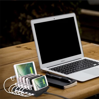 Suport de Telefon mobil cu 6 porturi USB Inteligent de Încărcare Rapidă Suport de birou Pentru iPhone 8 iPad, Android (Negru Color)