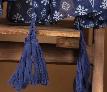 Supradimensionate Albastru Porțelan Alb Stil Etnic Floare De Imprimare Eșarfă Subțire Femei Boem Rafinat Ciucuri Bandană Bufandas Cachecol