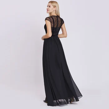 Tanpell dantela rochii de seara lungi negru scoop capac mâneci etaj lungime o linie rochie de femei ieftine petrecere de bal rochie de seara formale