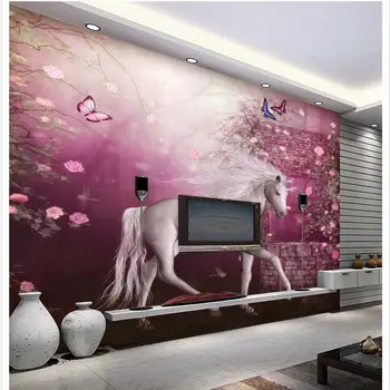 Tapet clasic pentru pereti pictura murală 3d tapet în stil European unicorn cal alb prințul TV de perete viu tapet 3d