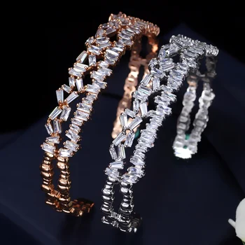 ThreeGraces CZ Bijuterii de Cristal Multistrat AAA zircon Moda Bagheta Bratara Cuff Brățară Pentru Femei Cadou BA006