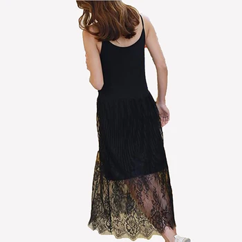 Toamna noua spaghete curea rochie de Femei fără mâneci Subțire rochie de dantelă 2017 Modal O zgarda de modă de culoare Solidă plus dimensiune rochie lunga