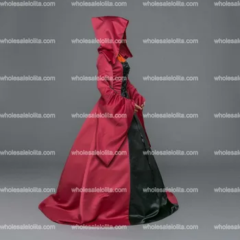 Top de Vânzare Roșu și Negru Gotic Victorian Rochie Rochie cu Gluga
