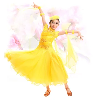 Transport gratuit 120-160cm Nou fata copil copil modern vals de bal, rochie dans concurs de costume S-XXL skyblue galben roz