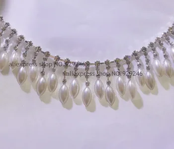 Transport gratuit 90cm/pachet 3.2 cm de lux Mariquesa perla ciucure garniturile de cristal lanț coase pe de mireasa rochie de mireasa decor