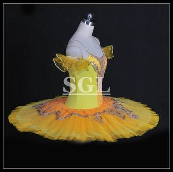 Transport Gratuit.Balet clasic, Balet Profesionist Costume de Dans Pentru Concert Adult Galben Fusta Tutu 12 Straturi AT1047