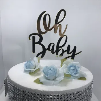 Transport gratuit Oh Baby Cake Topper pentru Baby shower Cake Decor Oglindă Glod/Argintiu Culoare Acril Tort Fân Consumabile