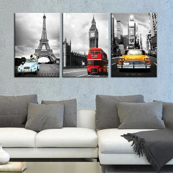 Turnul Eiffel New York City Panza Printuri Modular Poze 3 Panouri De Perete De Arta Office Home Decor Tablou Canvas Arta Încadrată