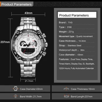 TVG Brand de Lux Ceas Bărbați Impermeabil Cuarț Bărbați Ceasuri Sport Analog Militare LED Digital Ceas Ceasuri Relogio Masculino