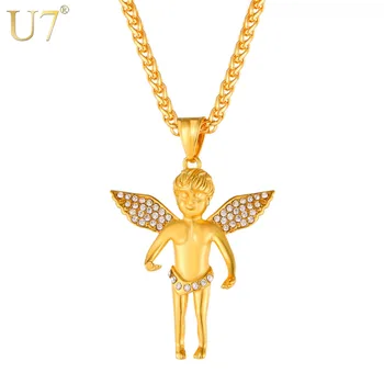 U7 De Aur/Argint De Culoare Cupidon Înger Pandantiv Colier Drăguț Bărbați/Femei Bijuterii Austria Stras Aripa Coliere P1126