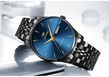 Urmăriți Oameni de Afaceri Prezent Ceas din Oțel Negru Mens Ceasuri de Top Marca Sport de Lux Automat Mechanical ceas Cadran Albastru NOU
