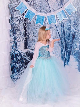 Vara FIERBINTE Fete Tul Elsa Costume Copii Cosplay Bal Snow Queen Faily Copii Rochie Neagră de Lux Printesa Fată de Bal, Rochii de Petrecere