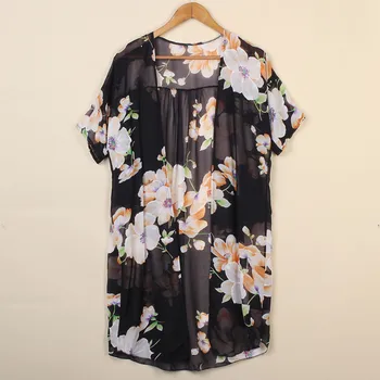 Vară Stil 2018 Femei Blusas Liber Casual Șifon Bluza Tricouri Boem Florale Imprimate Cardigan Lung Chimono Uza Plus Dimensiune