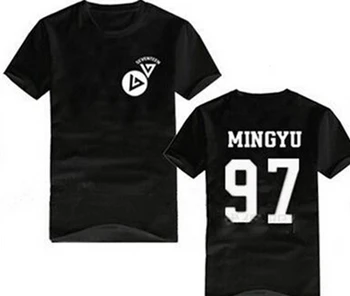 Vară stil kpop tricou maneca scurta pentru barbati femei șaptesprezece nume membru de imprimare negru t-shirt de sus tees