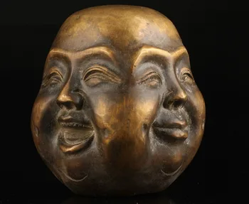 Vechi de Colectie de Turnare în Bronz Bucuriile Necazurile Spirituală Patru fața Statuie a lui Buddha Cap
