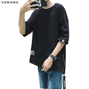 VERSMA 2017 Moda coreeană Harajuku Panglică cu Fermoar Lateral Pathcwork tricou Bărbați Vară Hip Hop coadă de rândunică Liber Oversize T-Shirt pentru Bărbați