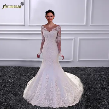 Vestido de noiva Mâneci Lungi Sirena Rochii de Mireasa 2018 Backless Sexy de Lux V gât Nunta Rochii de Mireasa Halat de mariage