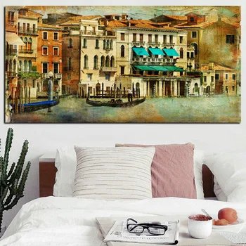 Vintage Apă Orașul Veneția Pictură în Ulei Peisaj Romantic Orașe pe Canvas Wall Art Imaginile pentru Camera de zi Cuadros Decor