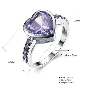 Violet zircon cristal inel Minunat în formă de inimă calitate Excelenta Frumoase bijuterii nou cadou romantic pentru deget inele