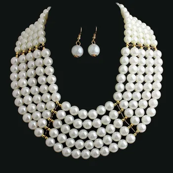 VIVILADY de Moda Handmade Imitații de Perle Straturi Lanț de Bijuterii Seturi de Femei Margele Coliere Cercei Costum African Cadou de Nunta