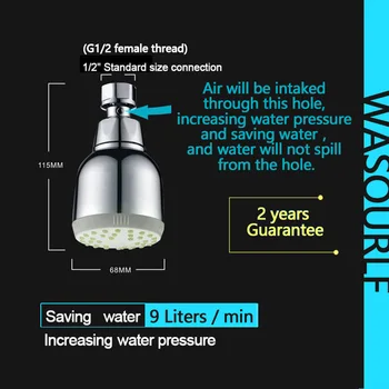 WASOURLF garanție Ploaie Cap de Duș Montat pe perete de apă sub presiune de economisire ABS crom placat cu duș deasupra capului a crescut de robinetărie